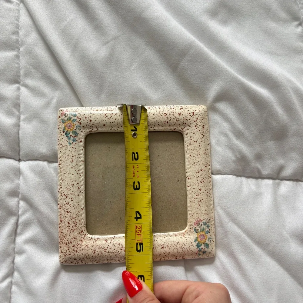 Vintage Ceramic Speckled Floral Square Picture Frame Cream Brown 5x5 Cottageore
